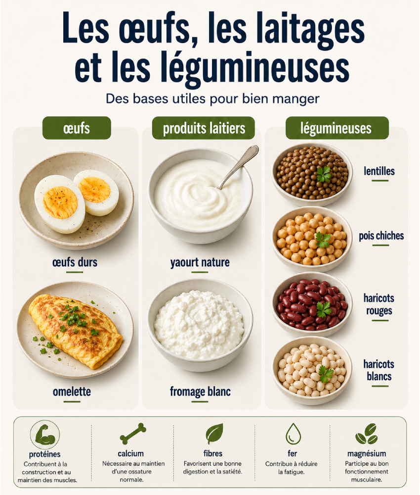 Oeufs, produits laitiers et légumineuses
